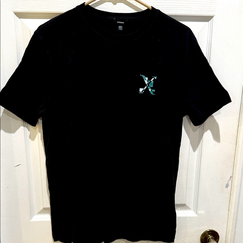Express Black Tee with Green Graphic, Black Tee with white graphic art design